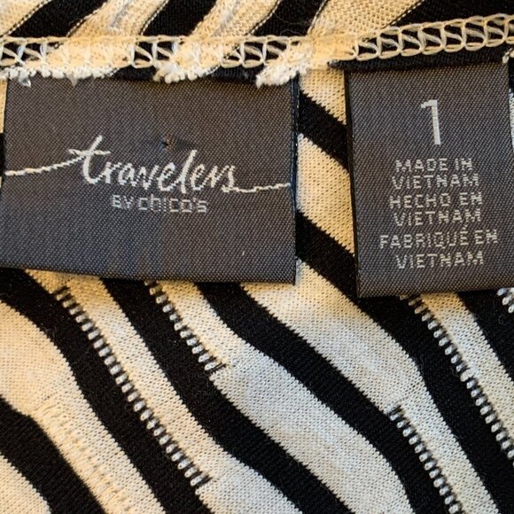 Chico's Travelers Black & White Striped Jacket Sz 1 (M/8) 88L - Picture 7 of 9